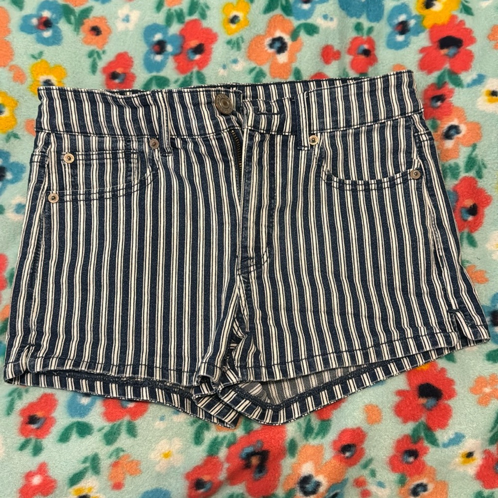 American Eagle pinstriped blue and white shorts size 4 stretch